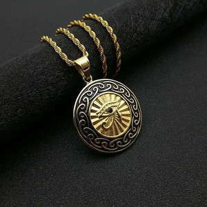 Egyptian Eye of Horus Pendant Necklace Gold Plated Stainless Steel Rhinestone Hip Hop Jewelry For Men Women