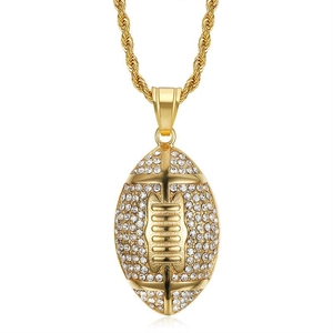 Hiphop vergulde roestvrijstalen ketting met American football hanger en kristallen