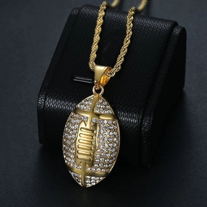 Vergulde American football hanger ketting met fonkelende strass en touwketting