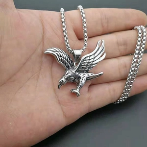 Collier pendentif aigle hip hop en argent vintage avec chaîne de boîte pour hommes