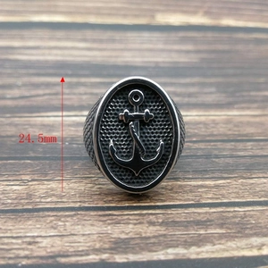 Vintage stainless steel ring for men featuring a 24.5mm Navy anchor relief in silver
