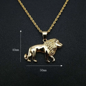 Goldene Löwen-Halskette mit 40 mm x 50 mm Anhänger und gedrehter Seilkette für Herren
