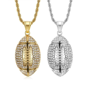 Hip Hop Roestvrij Staal Rugby Hanger Ketting Voor Mannen Vrouwen Goud Zilver Verguld Iced Out Strass American Football Sieraden