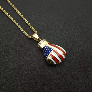 Hip Hop Boxhandschuh Anhänger mit USA-Flagge und vergoldeter Kordelkette für Herren