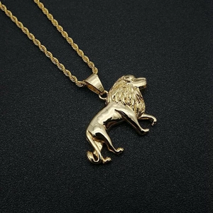 Hip-Hop Löwenkopf Anhänger Halskette Titanstahl Tier Löwe Schmuck Für Herren Personalisierter Punk Stil Goldene Kette