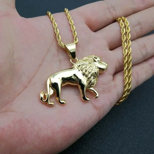 Goldene Löwen-Anhänger-Halskette mit Seilkette, Hip-Hop-Schmuck aus Titanstahl für Herren