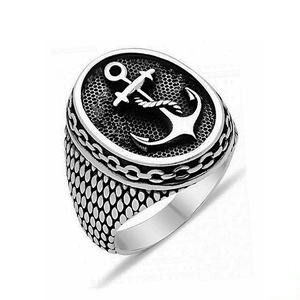 Vintage Titanium Steel Nautical Anchor Ring For Men Punk Gothic Polished Silver Oval Signet Ring Maritime Jewelry Gift