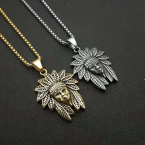 Collier Pendentif Chef Indien d'Amérique Rétro Acier Inoxydable Titane Punk Or Chaîne de Boîte pour Homme Bijoux