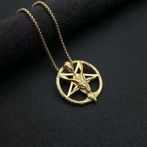 Retro gold stainless steel necklace featuring a Baphomet goat head and pentagram pendant