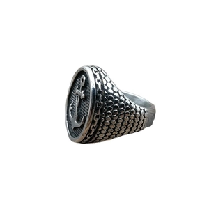 Vintage punk men's polished titanium steel ring featuring a 3D nautical anchor relief