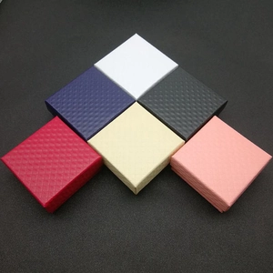 Set of six colorful textured square jewelry gift boxes with diamond grid pattern finish