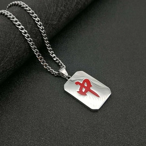 Doppelseitige Mahjong-Halskette aus Titanstahl mit rotem chinesischem Schriftzeichen Zhong