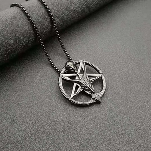 Gothic Baphomet pendant necklace with stainless steel pentagram and goat head design