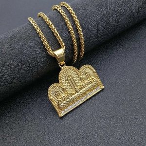 Collier Pendentif en Relief La Cène en Acier Titane Hip Hop Plaqué Or sous Vide avec Strass Incrusté Bijoux Religieux