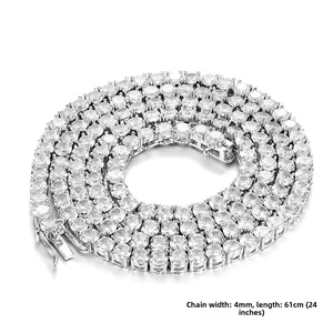 Detailansicht der 4mm Silber-Tenniskette mit Zirkonia-Einlage und 61cm Gesamtlänge