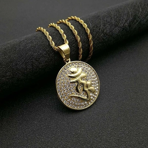Collier Pendentif Rond Mantra Religieux en Acier Titane Plaqué Or Avec Incrustation de Strass Bijoux pour Hommes et Femmes