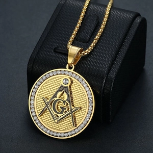 Hip Hop Stainless Steel Masonic G Pendant Necklace For Men Pave Rhinestone Gold Silver Plated Religious Freemasonry Jewelry Gift