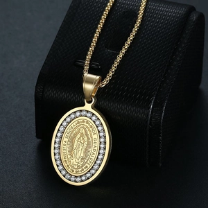 Gold plated hip hop necklace with AAA zircon Virgin of Guadalupe pendant and box chain