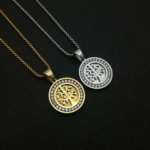 Hip Hop Titanstahl Lebensbaum Anhänger Halskette Rund Zirkonia Eingelegt Gold Silber Schmuck Für Damen Herren Ohne Kette