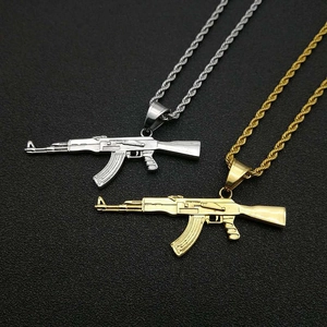 Collane con ciondolo fucile AK47 hip hop in oro e argento con catene a fune in acciaio