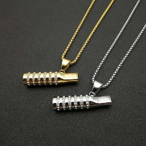 Hip Hop Punk Titanium Steel Rhinestone Cigarette Holder Shape Pendant Necklace Gold Steel Color Personalized Street Jewelry For Men
