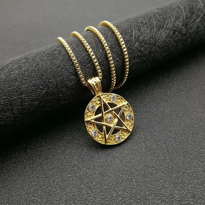 Gold plated hip hop pentagram star pendant necklace with cubic zirconia on box chain