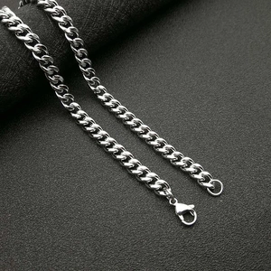 Polished silver stainless steel Cuban link necklace with secure lobster clasp closure