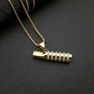 Iced out gold-plated cigarette holder pendant necklace with white crystals and box chain