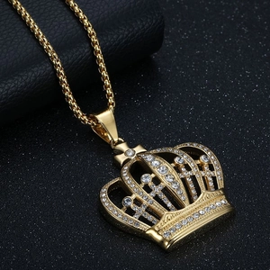 Collier couronne en or hip hop pour homme avec oxydes de zirconium et chaîne box
