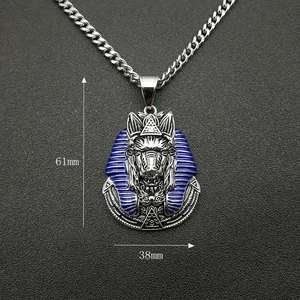 Detail showing dimensions of 61mm by 38mm for the silver Anubis pendant with blue enamel