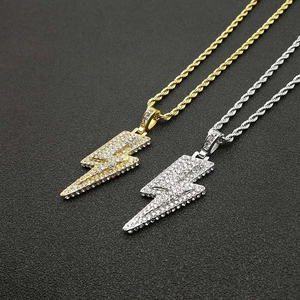 Hip Hop Iced Out Blitz Anhänger Halskette Titanstahl Vakuumgalvanisiert Strass Schmuck Für Herren Damen Seilkette Zubehör