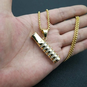 Hiphop gold plated cylinder pendant necklace with sparkling rhinestones for men and women