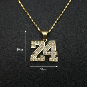 Επιχρυσωμένο hip hop κολιέ με μενταγιόν μπάσκετ νούμερο 24 με ζιργκόν 40mm x 34mm