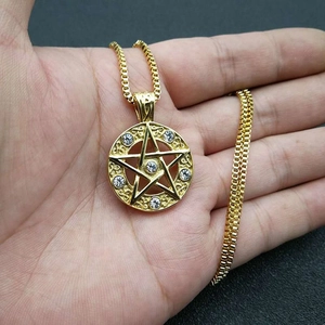 Hip hop gold plated stainless steel star pendant necklace with cubic zirconia