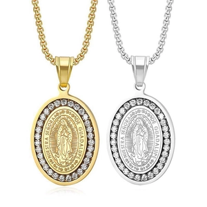 Notre-Dame De Guadalupe Collier Pendentif En Acier Inoxydable Incrusté De Strass Vierge Marie Bijoux Hip Hop Religieux Pour Hommes Femmes