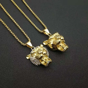 Hip Hop 316 Roestvrij Staal Leeuwenkop Hanger Ketting Voor Heren Verguld Strass Dier Halsketting Sieraden