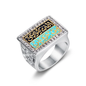 Bague chevalière homme en acier inoxydable avec émail et bordure en zircone
