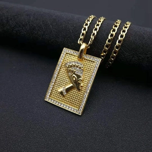 Hiphop vergoldete Edelstahl Nefertiti Halskette mit Anhänger und Panzerkette