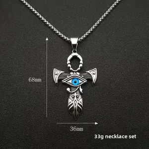 Detailed dimensions of Eye of Horus Ankh cross pendant, 68mm by 36mm, 33g weight