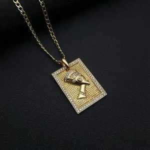 Vergoldete Hip-Hop-Nefertiti-Halskette mit Strasssteinen und feiner Panzerkette