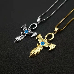 Titanium steel Eye of Horus cross necklaces in gold and silver finish for men