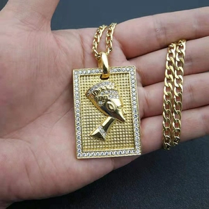 Vergoldete Nofretete Halskette mit glitzernden Zirkonia und dicker Gliederkette