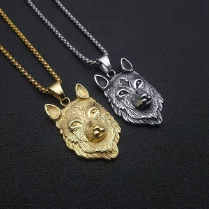 Viking Wolf Head Pendant Necklace Stainless Steel Punk Hip Hop Animal Jewelry For Men Gold Steel Color Wolf Head Necklace