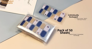 Detail of dark brown nail stickers in single packs and 50-piece bulk packaging sets
