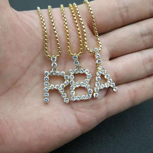 Hip hop 316 stainless steel gold plated necklaces with AAA zircon RBA letter pendants