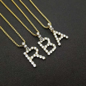 Hip Hop 316 Stainless Steel AAA Zirconia Letter Pendant Necklace Gold Plated Inlaid Initial Pendants For Men Women Box Chain Neck Jewelry