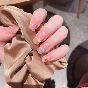 Waterproof gel nail stickers with French lines and colorful floral patterns for women