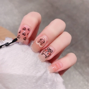 Cute pink jelly cat nail stickers with hearts and Love text for a sweet DIY manicure