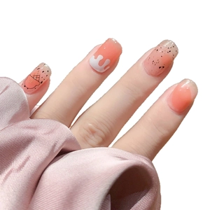 Sweet orange ice cream and strawberry heart press-on nails with cute cartoon bear designs