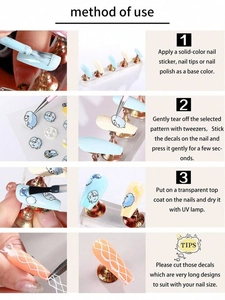 Detailed step-by-step guide for applying cartoon sheep and grid pattern nail decals